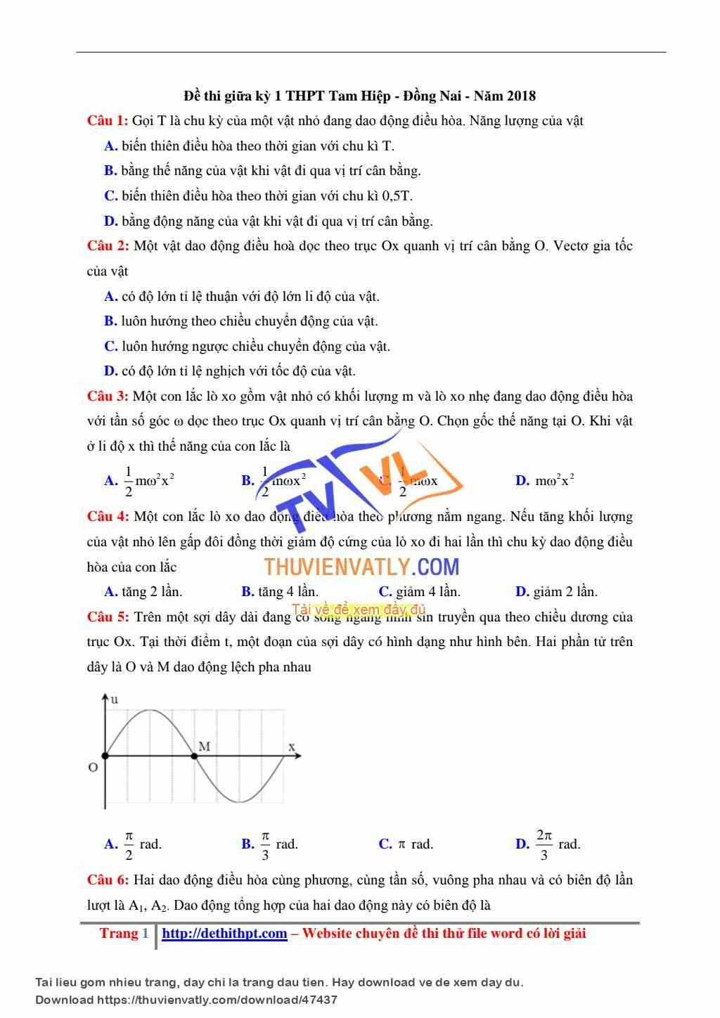 Đề thi thử 2018 - Đề thi giữa kỳ 1 THPT Tam Hiệp