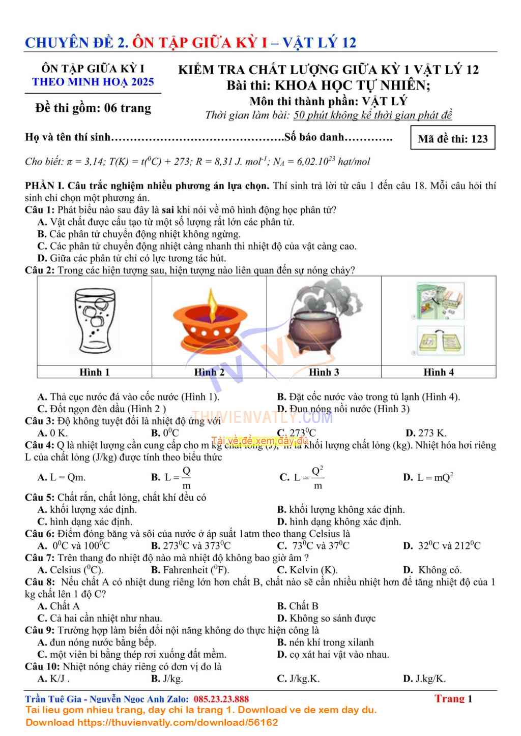 Bài Kiểm Tra Giữa Kỳ 1 Vật lý 12 lần 14 - Theo Minh hoạ Của Bộ Giáo dục và Đào tạo