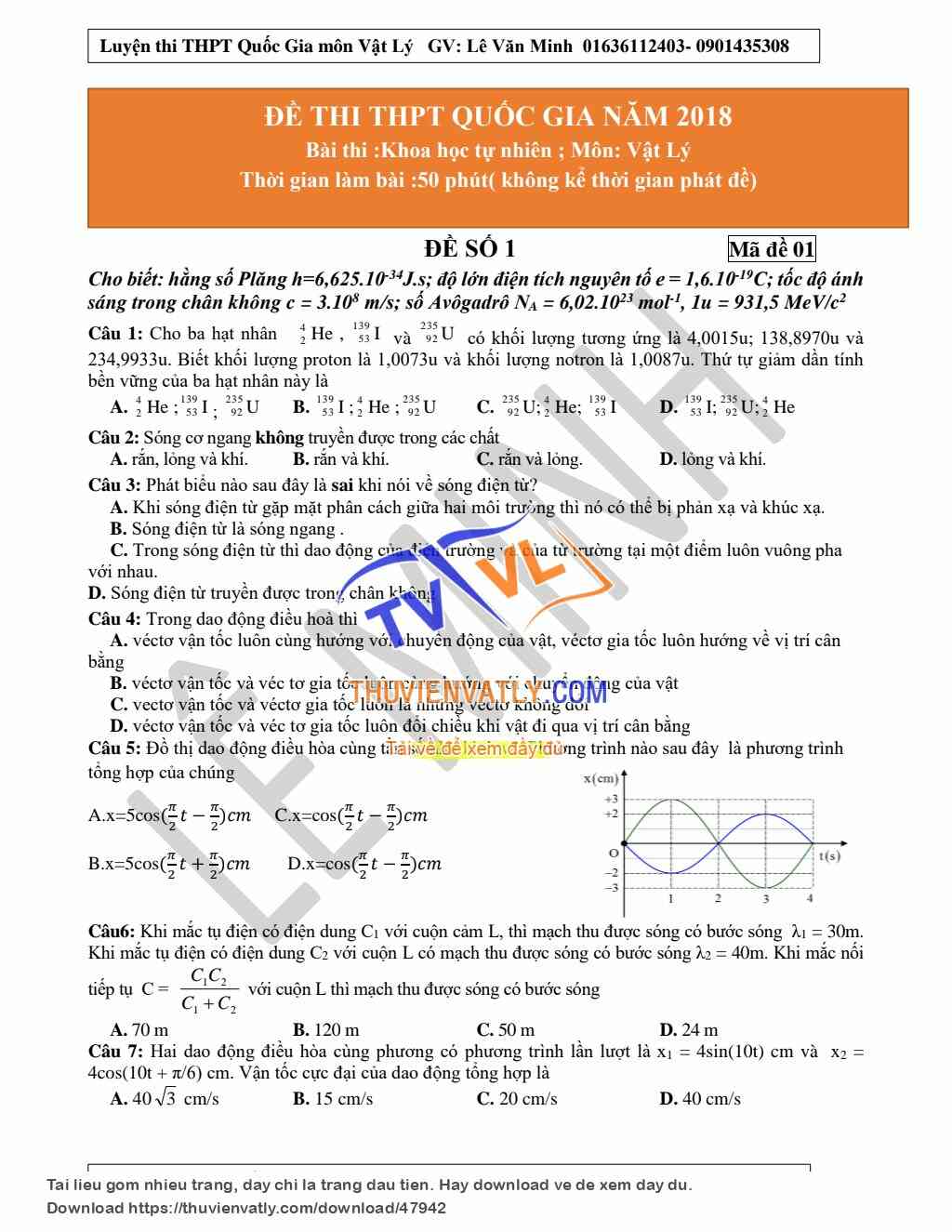 Luyện đề chuẩn số 1-GV LÊ VĂN MINH