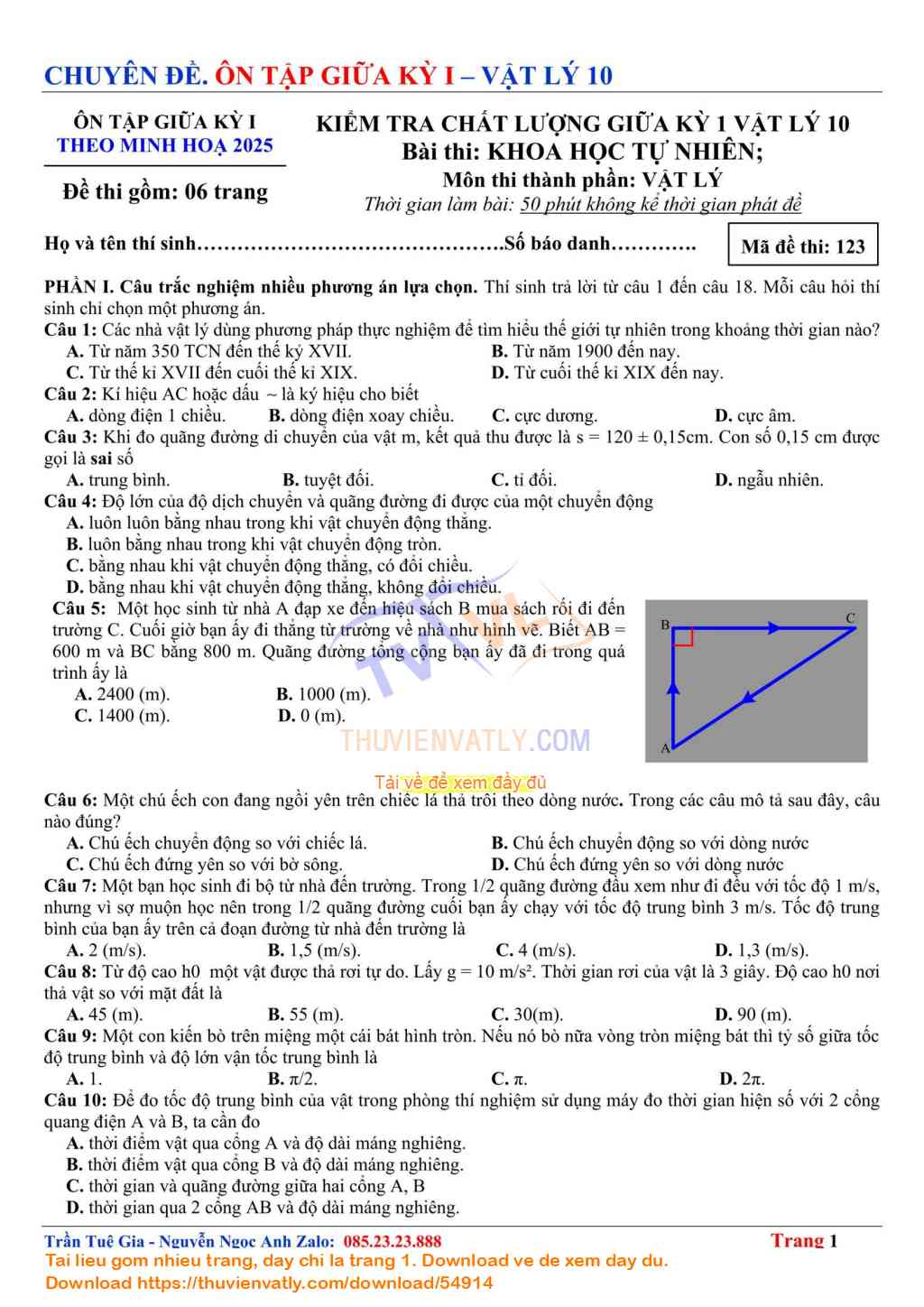 Bài Kiểm Tra Giữa Kỳ 1 Vật lý 10 lần 8 - Theo Minh hoạ Của Bộ Giáo dục và Đào tạo