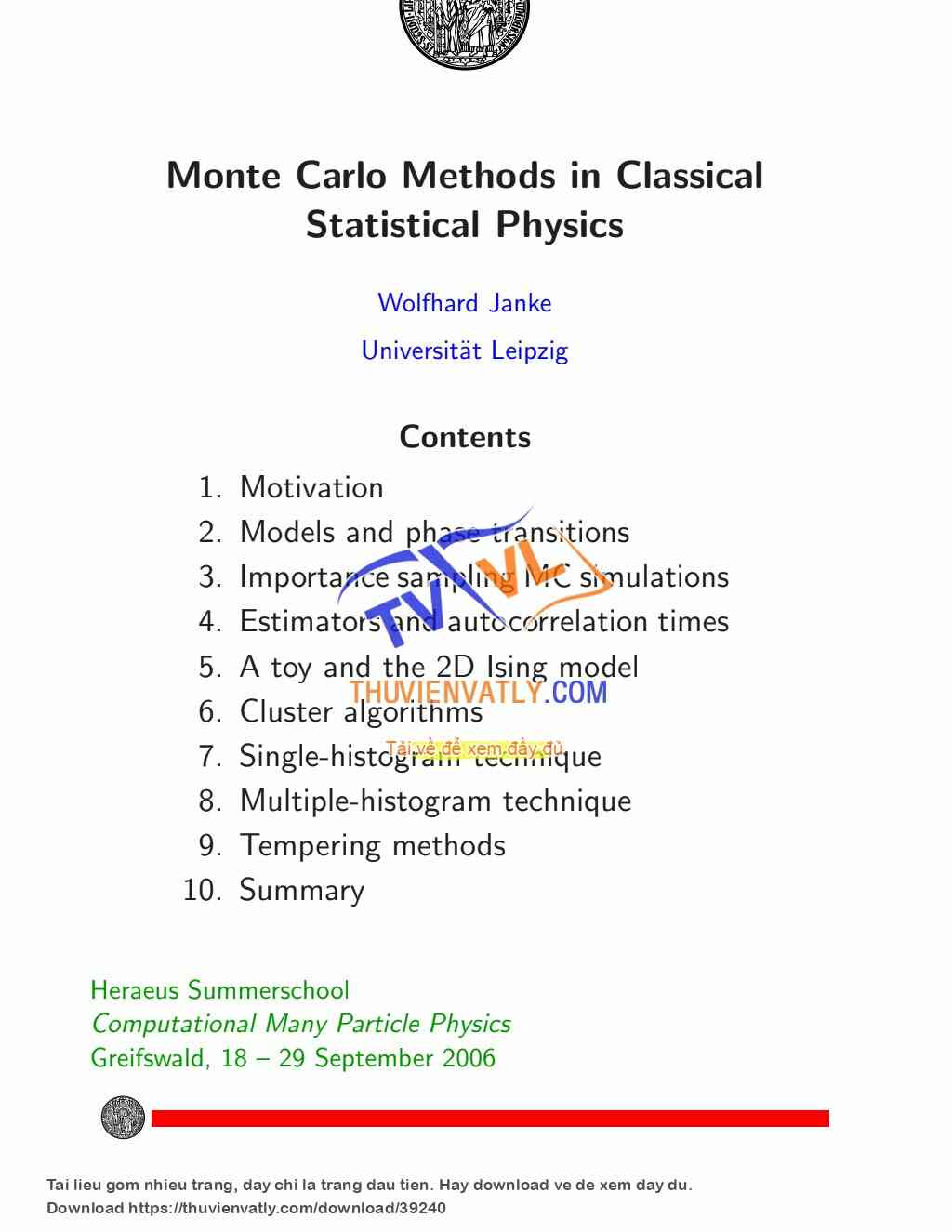 Monte Carlo Methods in Classical Statistical Physics