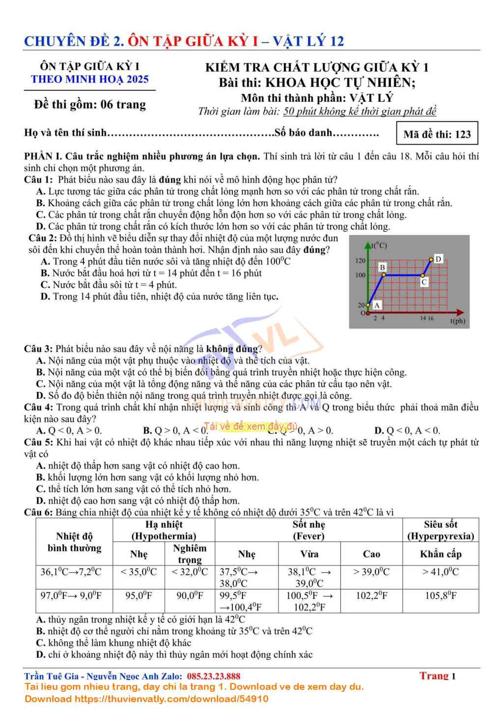 Bài Kiểm Tra Giữa Kỳ 1 Vật lý 12 lần 8 - Theo Minh hoạ Của Bộ Giáo dục và Đào tạo