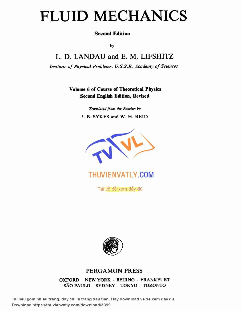 Landau L.D., Lifshitz E.M. Course of Theoretical Physics. Vol. 06. Fluid Mechanics