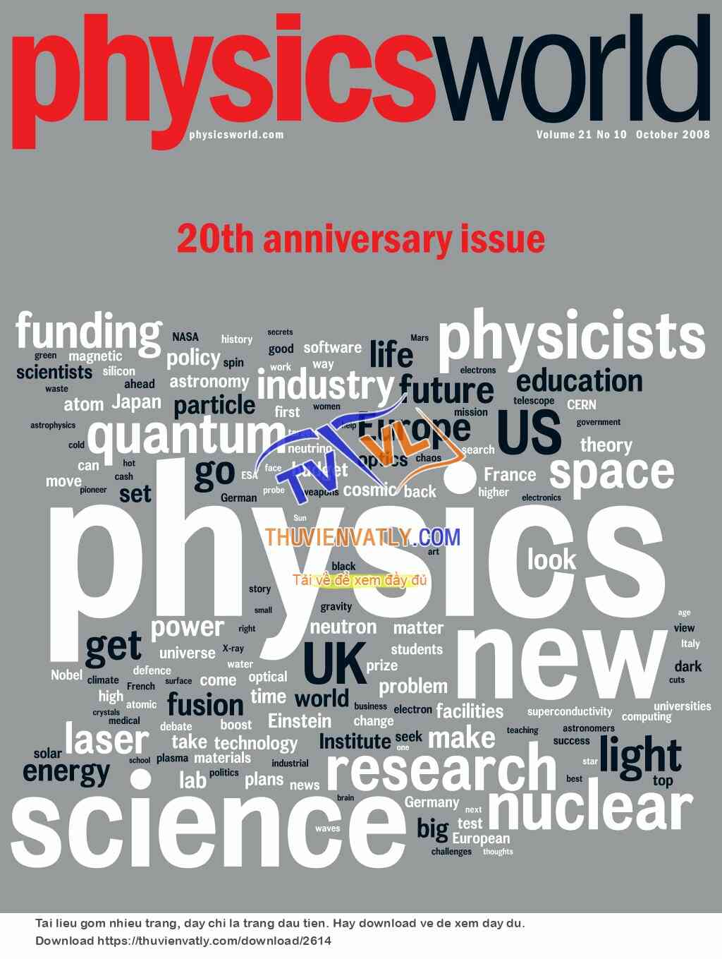 Tạp chí Physics World, số kỉ niệm 20 năm thành lập 10/2008
