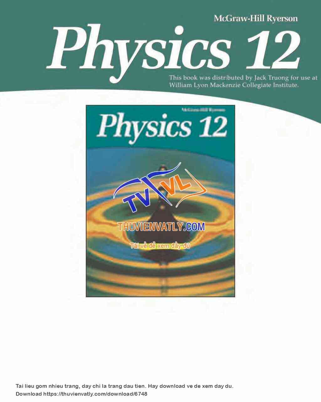 Tham khảo 1 bộ SGK VL của Mĩ: Physics 12 (McGraw Hill Ryerson)