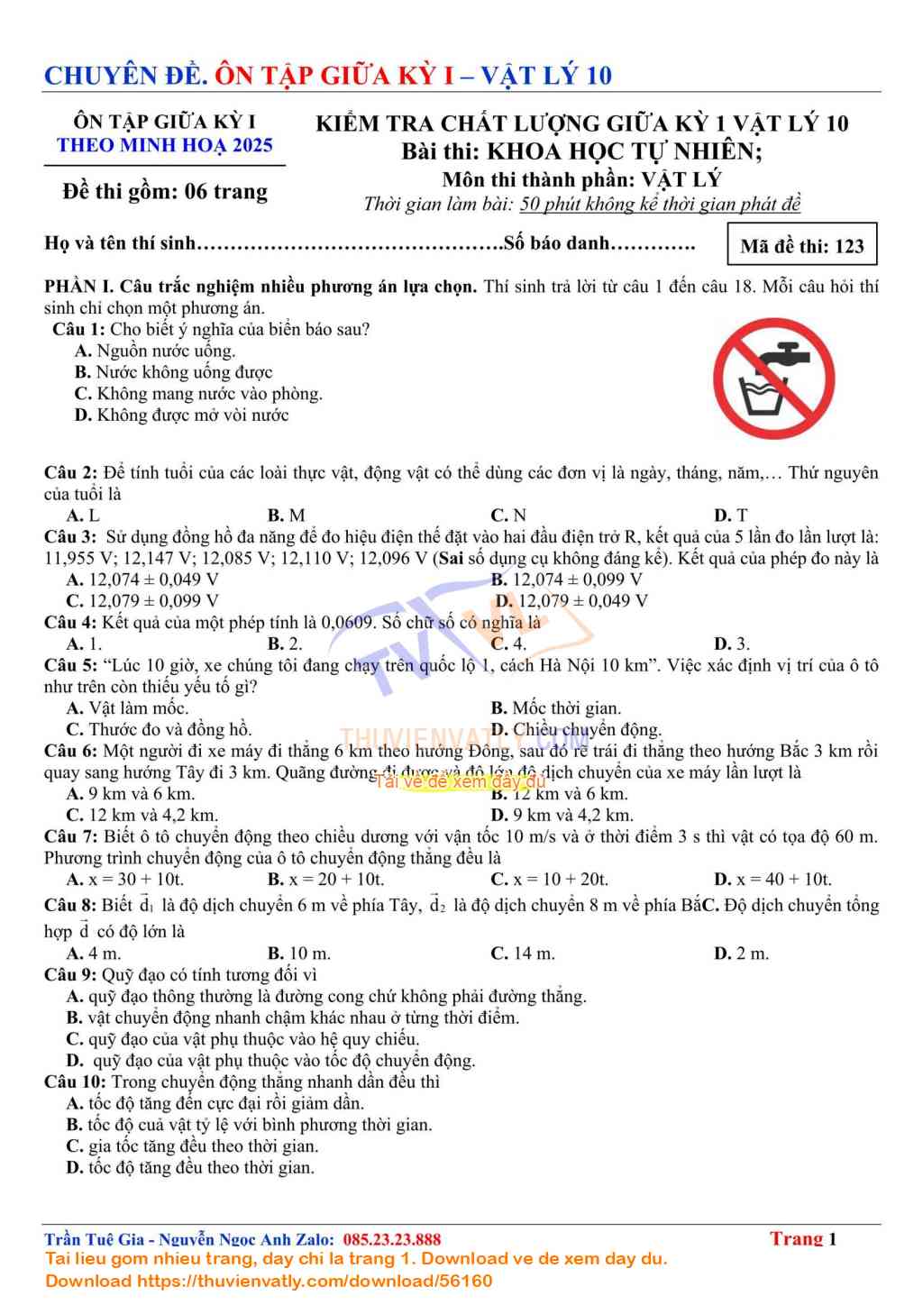 Bài Kiểm Tra Giữa Kỳ 1 Vật lý 10 lần 12 - Theo Minh hoạ Của Bộ Giáo dục và Đào tạo