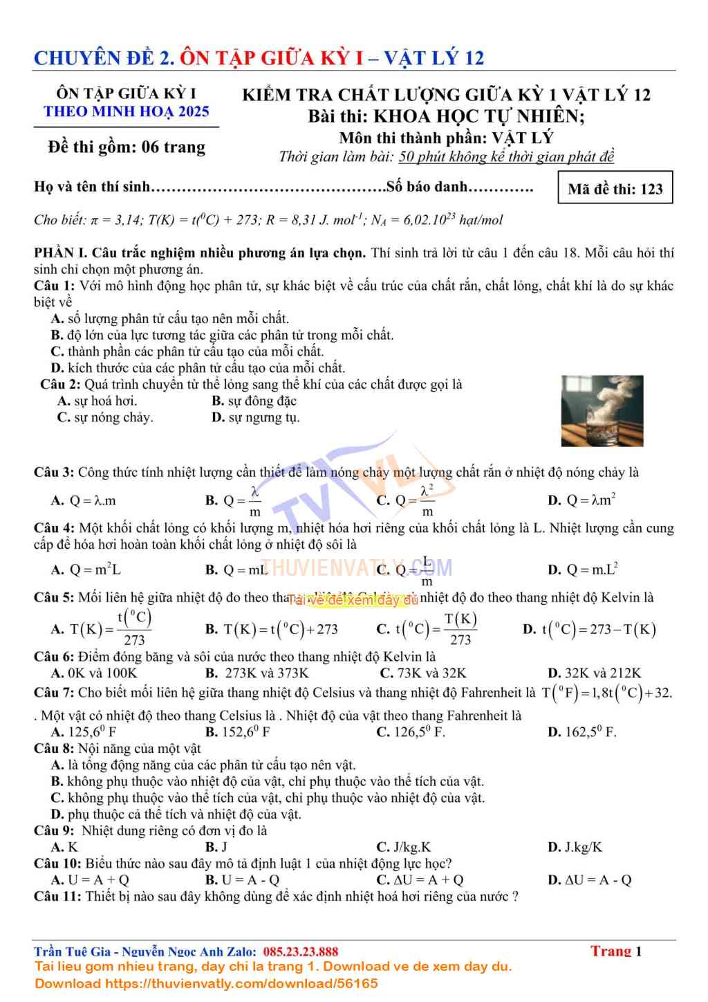 Bài Kiểm Tra Giữa Kỳ 1 Vật lý 12 lần 15 - Theo Minh hoạ Của Bộ Giáo dục và Đào tạo