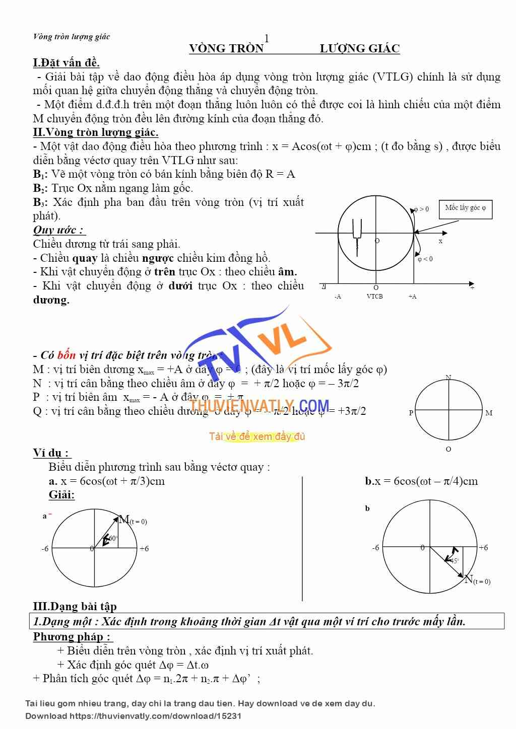 10 trang _ Ứng dụng vòng tròn lượng giác trong một số dạng toán Vật Lý
