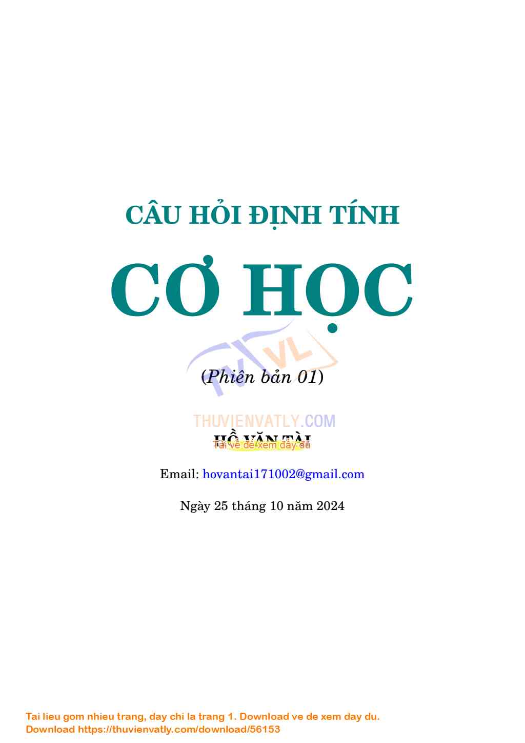 ĐỊNH TÍNH CƠ HỌC - PHẦN 1