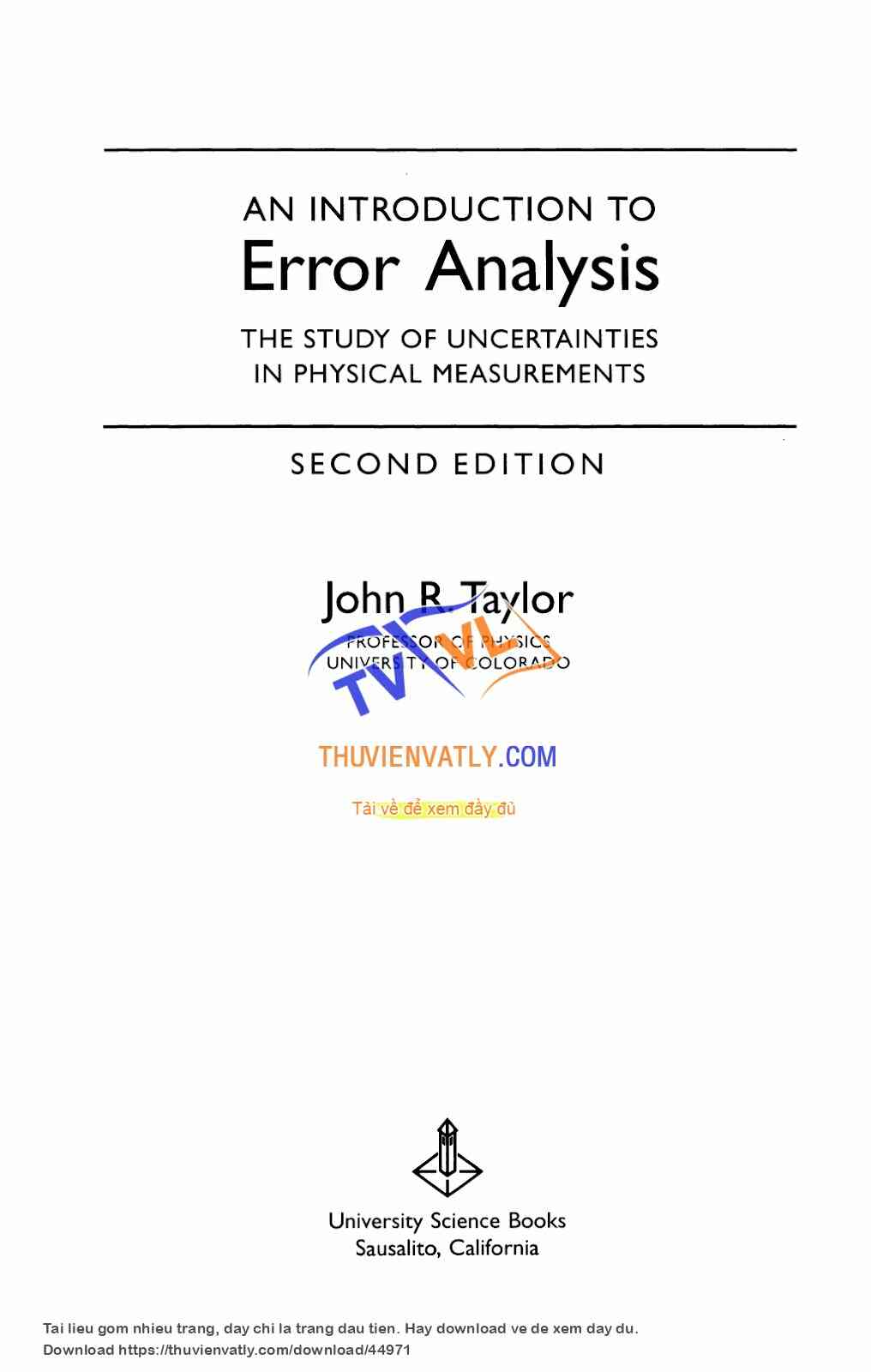 An Introduction to Error Analysis, John Taylor