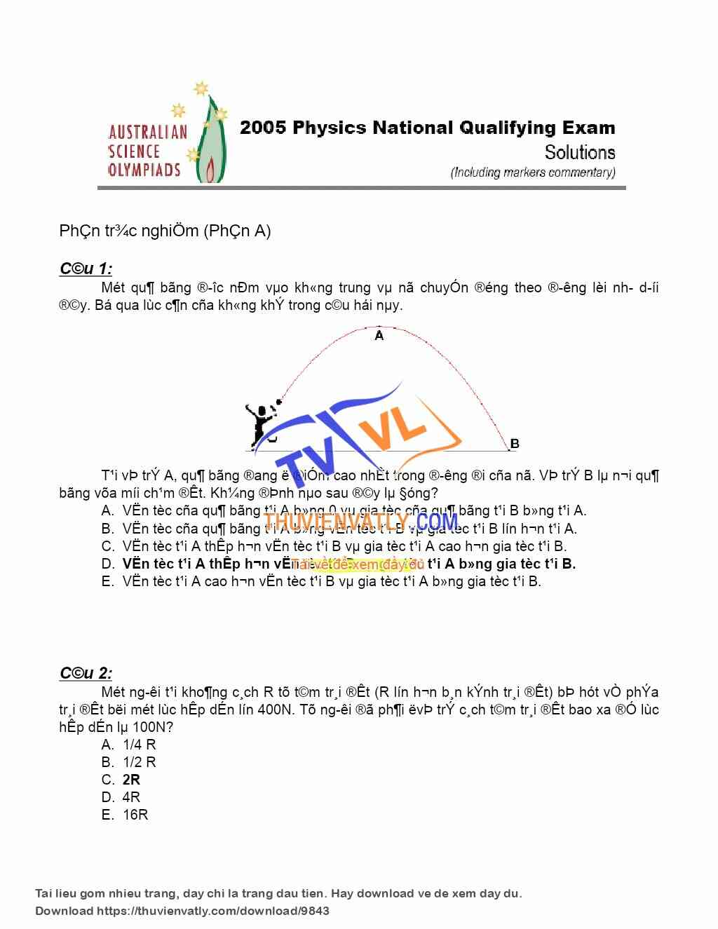 2005 National Qualifying Exam Solution
