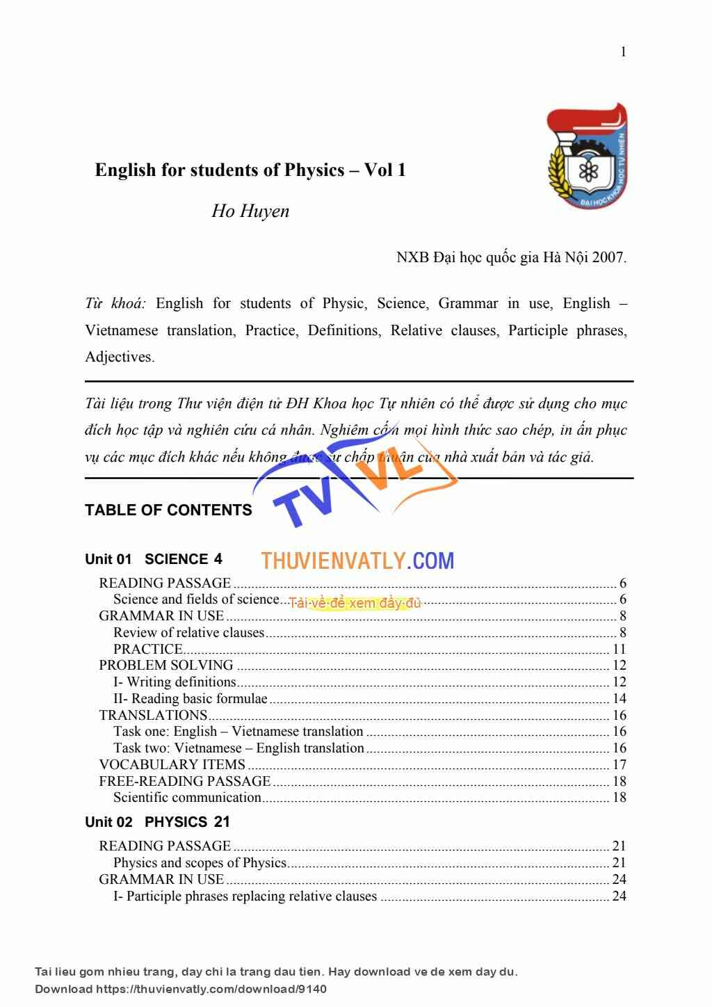 English for students of Physics – Vol 1