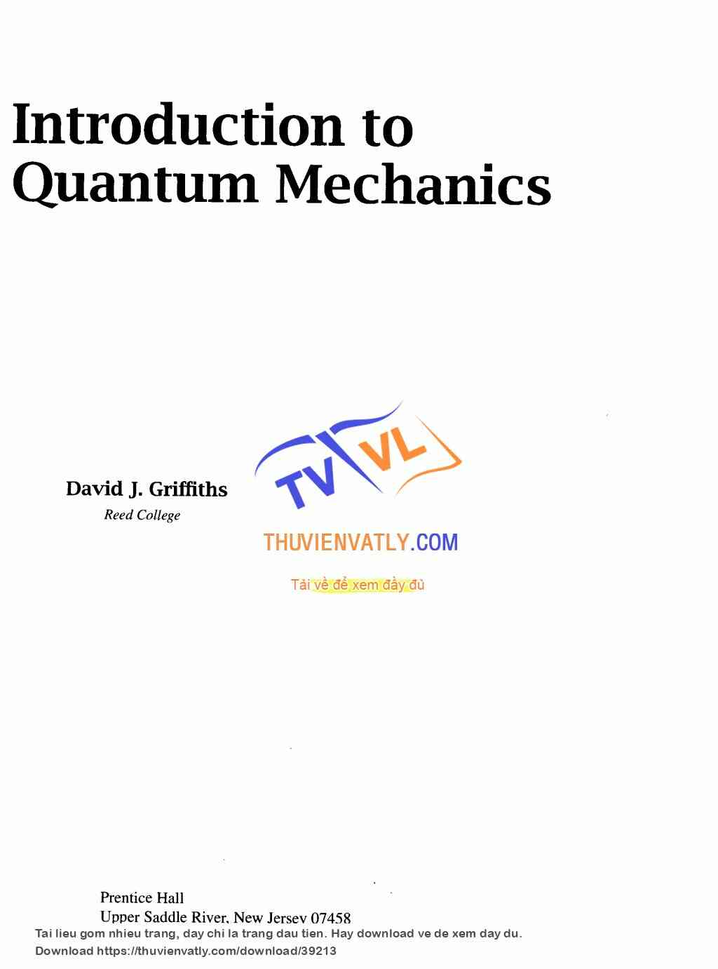 Introduction to Quantum Mechanics - D. Griffiths