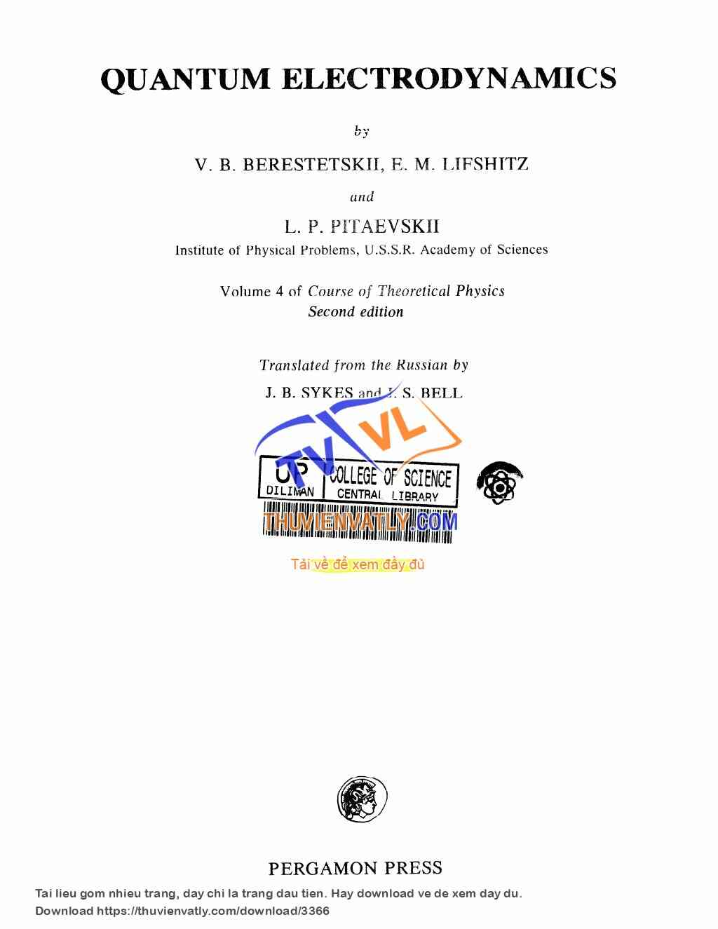 Landau L.D., Lifshitz E.M. Course of Theoretical Physics. Vol. 04a. Quantum Electrodynamics