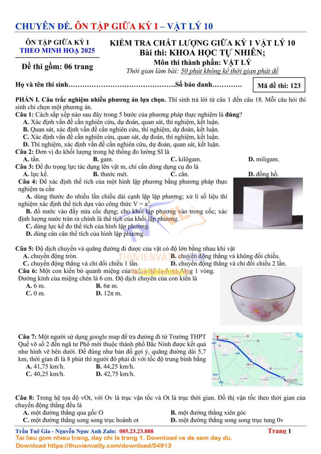 Bài Kiểm Tra Giữa Kỳ 1 Vật lý 10 lần 6 - Theo Minh hoạ Của Bộ Giáo dục và Đào tạo