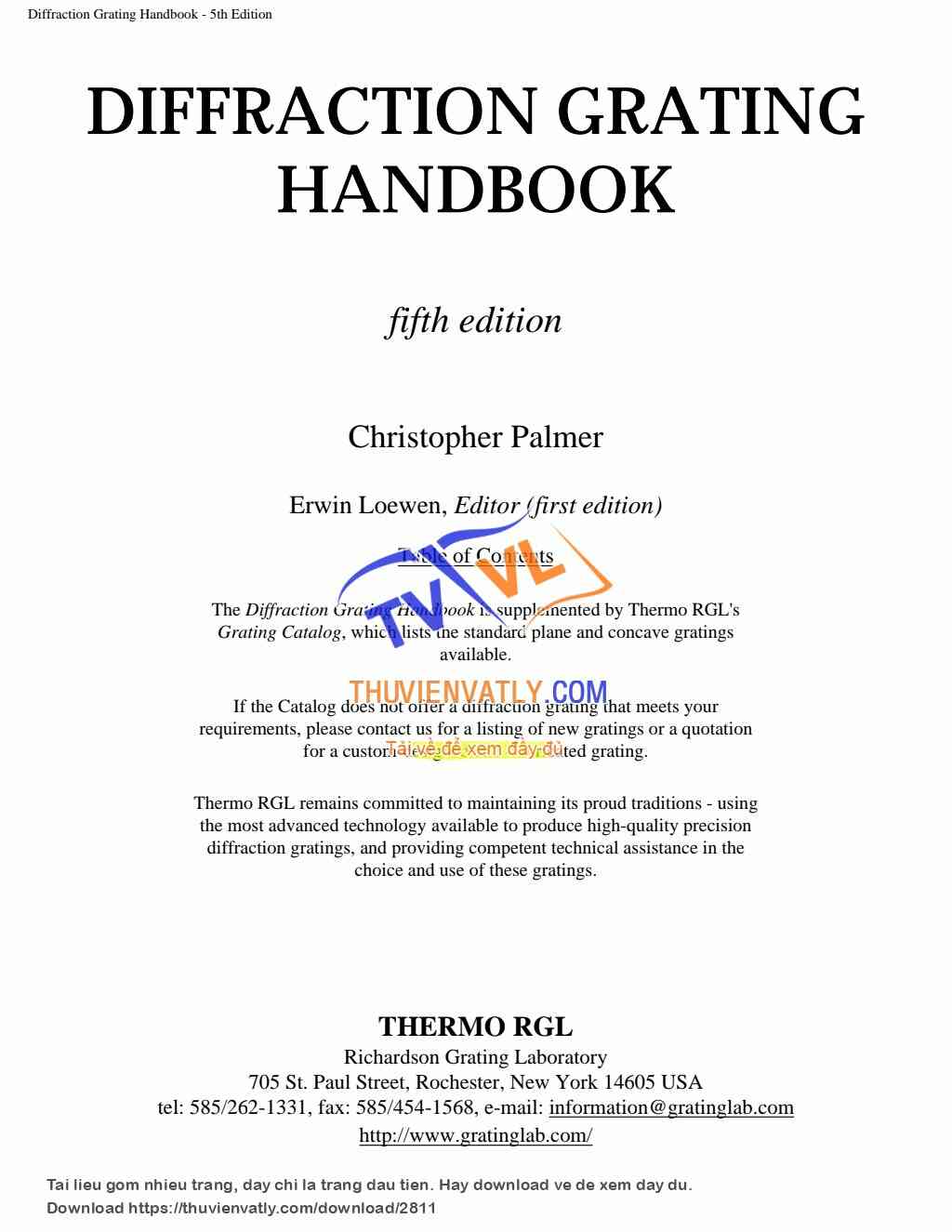 Diffraction Grating Handbook Christopher Palmer
