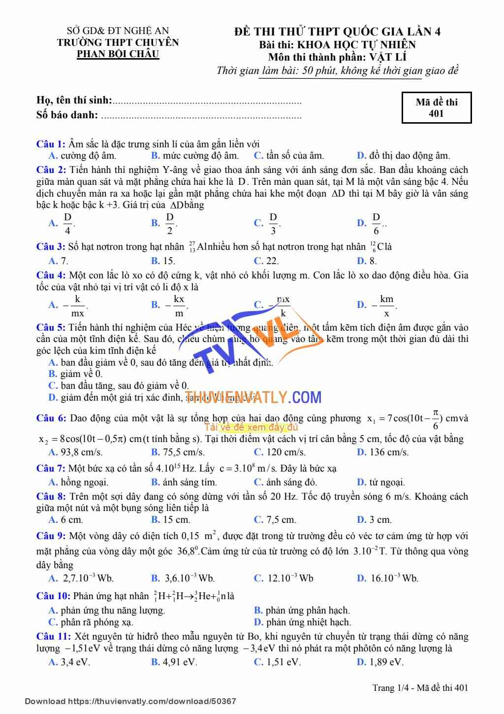 Đề thi thử THPTQG