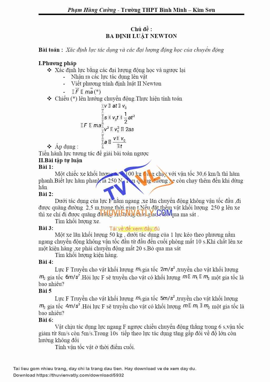 Bài tập 3 định luật Newton