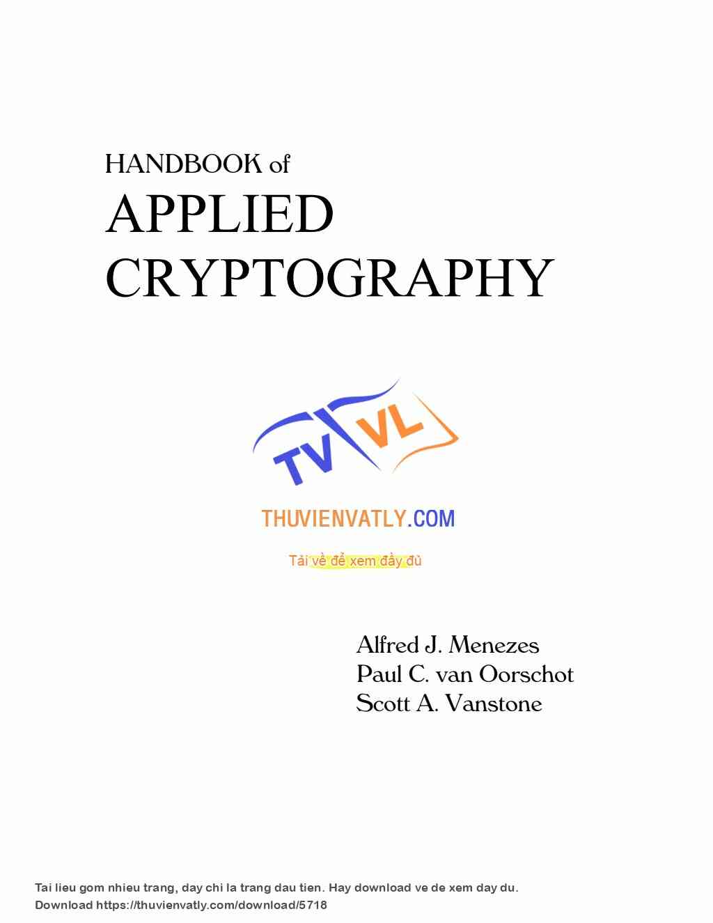 Hnadbook of Applied Cryptography
