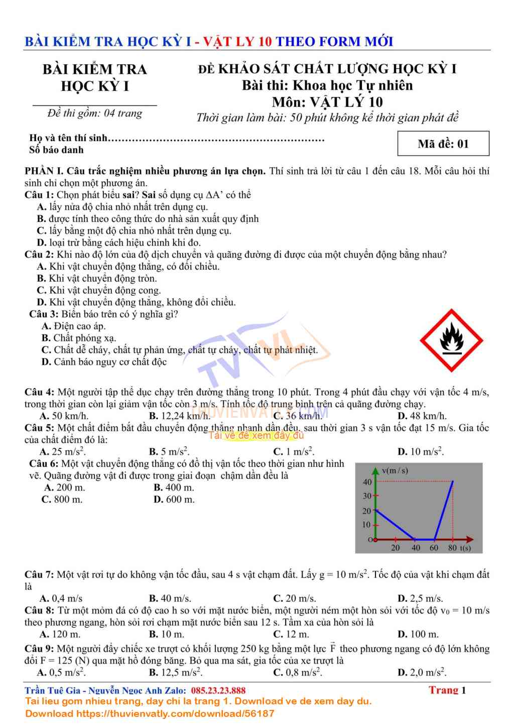 Bài Kiểm Tra Học Kỳ 1 Vật lý 10 lần 02 - Theo Minh hoạ Của Bộ Giáo dục và Đào tạo