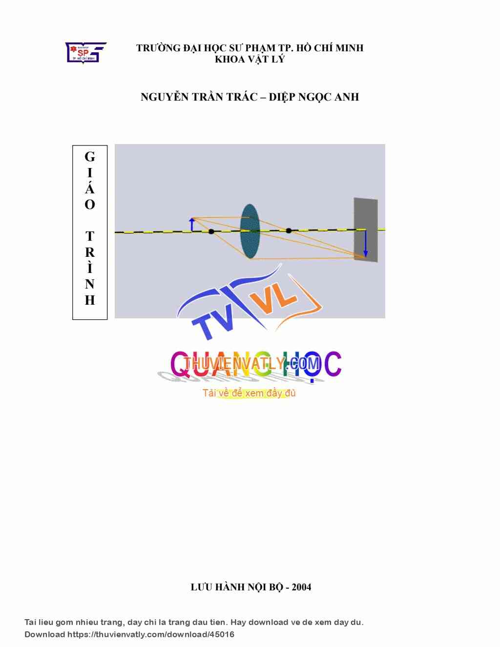 Giáo trình Quang học - Nguyễn Trần Trác