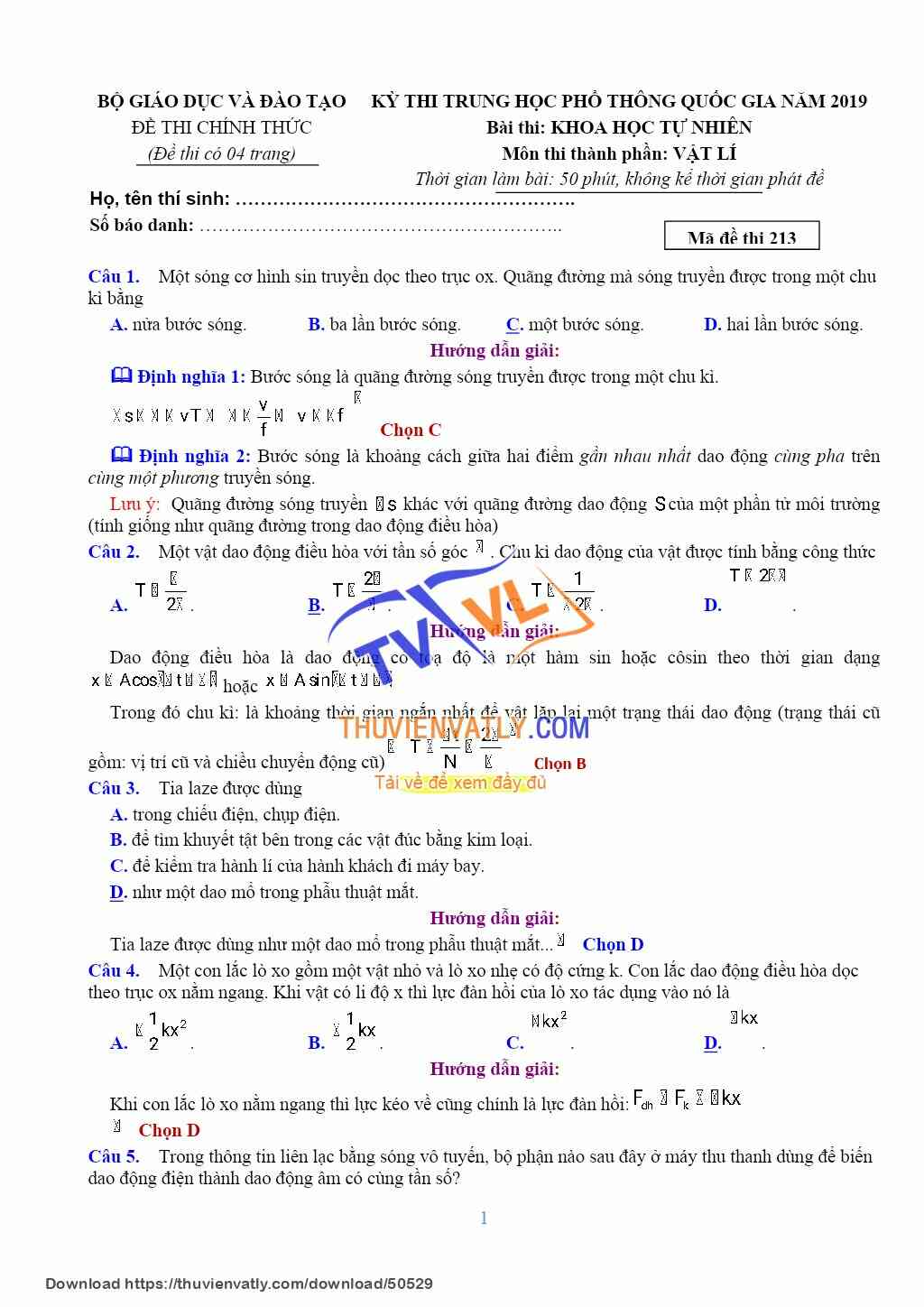 Giải đề 213 năm 2019 của Bộ Giáo Dục