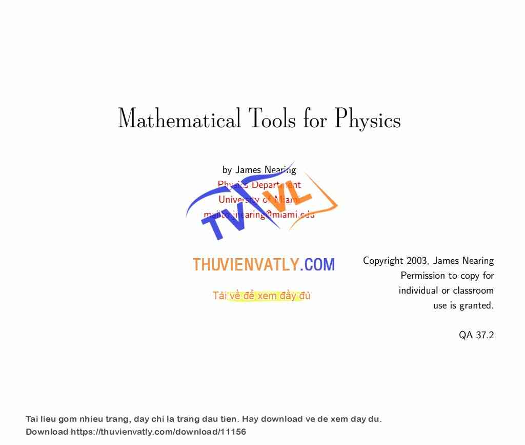 Mathematical Tools for Physics - J. Nearing