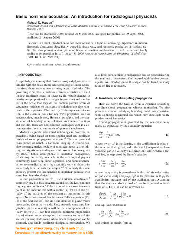 Basic nonlinear acoustics  An introduction for radiological physicists