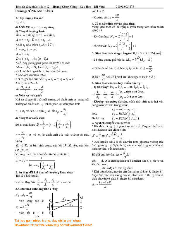Tóm công thức vật lý 12 - p2