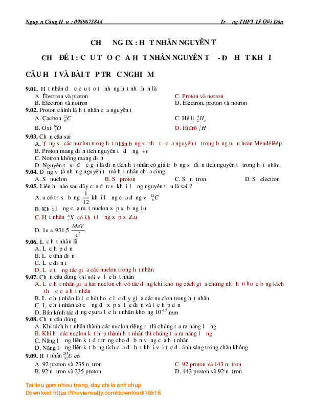 Trắc nghiệm vật lý 12 NC toàn tập - chương 9