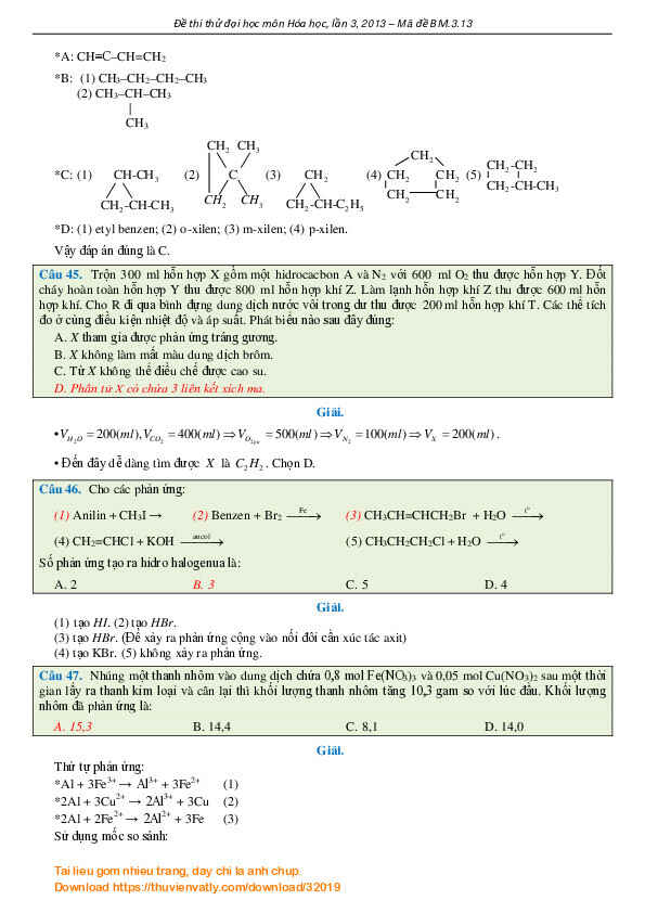Đáp án thi thử Hóa học số 3-2013 của BoxMath