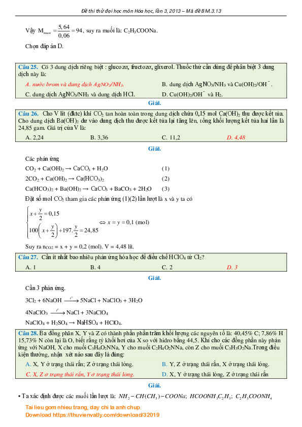 Đáp án thi thử Hóa học số 3-2013 của BoxMath
