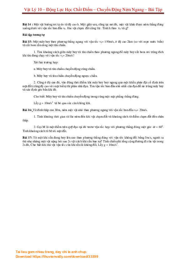 Vật Lý 10 - Động Lực Học Chất Điểm -Chuyển Động Ném Xiên -  Bài Tập