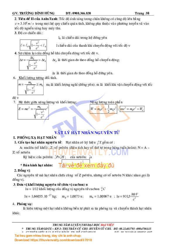 Công thức 12 hoàn chỉnh LTĐH-Thầy Trương Đình Hùng