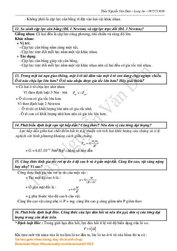 75 câu hỏi lý thuyết và bài tập tự luận có đáp số Vật lý HK1 lớp 10 CB & NC