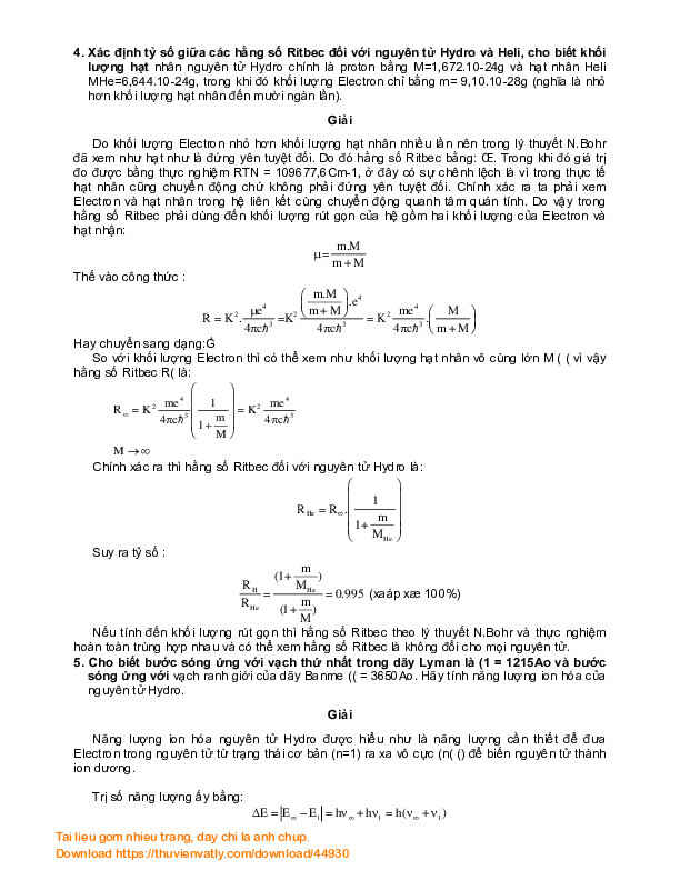 Bài tập vật lý nguyên tử  và hạt nhân - Trần Quốc Hà