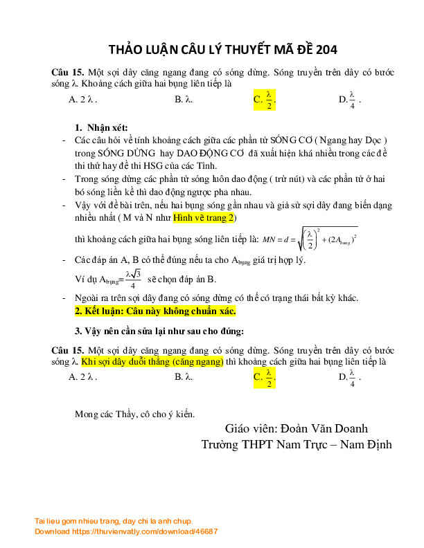 Thảo luận câu 15 mã 204 đề thi THPT QG