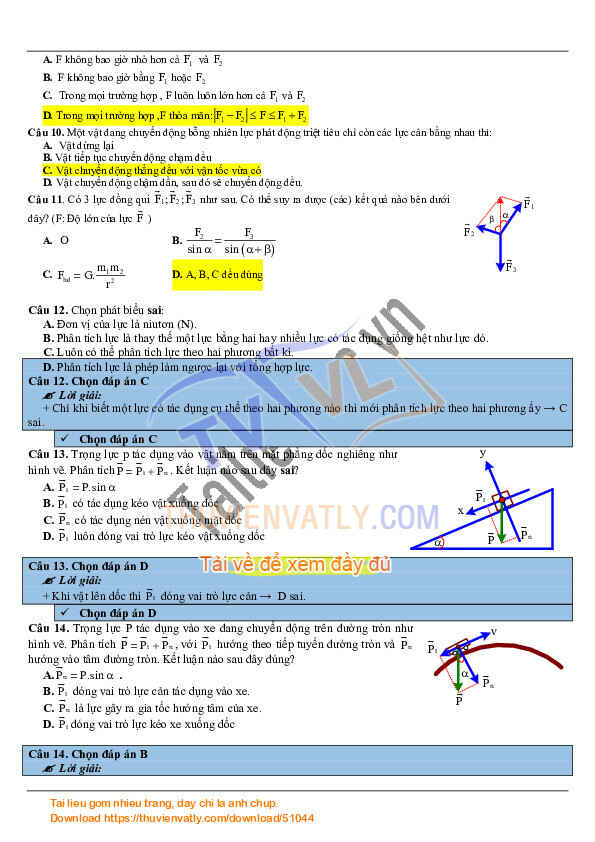 Chuyên đề Vật lý 10 tổng hợp - Tổng hợp lực và phân tích lực