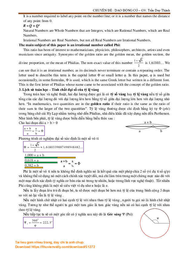 Tỷ lệ vàng, dãy số Fibonacci và ứng dụng trong Vật Lí 12 - Dao động cơ
