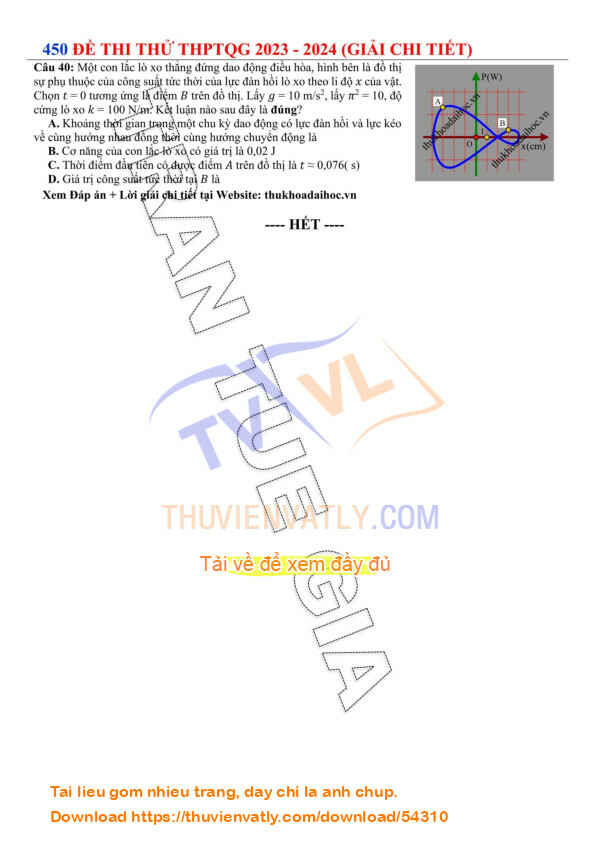 Đề thi thử THPTQG Lý Thái Tổ Bắc Ninh 2023 - 2024