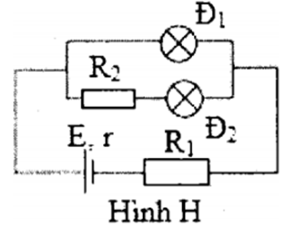 Cho hai bóng đèn dây tóc trên đó có ghi: D1: 60V – 30W và D2: 25V – 12,5W. Mắc hai bóng này vào một nguồn có suất điện động E = 66V, điện trở trong r =