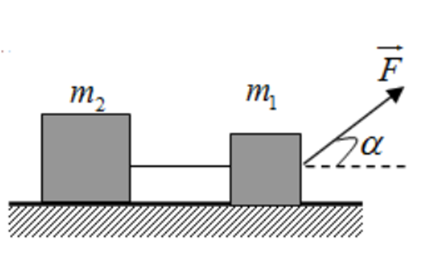 Cho hệ như hình vẽ với khối lượng của vật một và vật hai lần lượt là m1 = 3 kg; m2 = 2 kg, hệ số ma sát giữa hai vật và mặt phẳng nằm ngang là μ = μ1 =