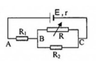 Cho mạch điện như hình vẽ:   E=12V, r=5 Ω, R1=3 Ω,R2=6 Ω, khi R=12 Ω

a) Tính điện trở mạch ngoài, cường độ dòng điện qua R1, R2, hiệu điện thế mạch ngoài,