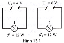 Cường độ dòng điện chạy trong bóng đèn nào trong hai mạch điện ở Hình 13.1 lớn hơn? Bóng đèn nào có điện trở lớn hơn?