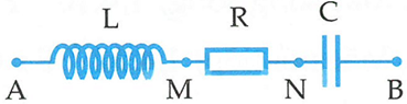 Đoạn mạch AB gồm cuộn dây thuần cảm L, điện trở thuần R và tụ điện  C   mắc nối tiếp như hình vẽ. Đặt vào giữa hai đầu đoạn mạch một điện áp xoay chiều