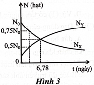 Hạt nhân X phóng xạ a để tạo thành hạt nhân bền Y. Người ta nghiên cứu mẫu chất X, sự thay đổi của số hạt nhân X (NX) và số hạt nhân Y (NY) trong mẫu chất