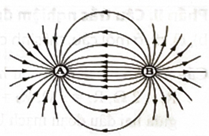Hình bên mô tả các đường sức điện trường do hai điện tích điểm A và B (mang điện tích) gây ra.

Chọn đáp án đúng về dấu của hai điện tích điểm đó.
