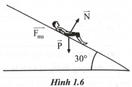 Một cậu bé có khối lượng 38 kg trượt xuống một máng trượt trong công viên nước. Máng trượt nghiêng so với phương ngang một góc 30°. Hình 1.6 biểu diễn
