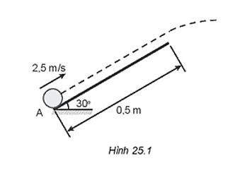 Một quả bóng khối lượng 200 g được đẩy với vận tốc ban đầu 2,5 m/s lên một mặt phẳng nghiêng, nhẵn, dài 0,5 m, hợp với phương nằm ngang góc 300 (Hình 25.1).