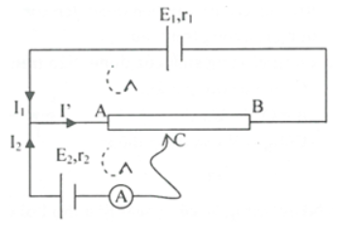 Cho mạch như hình vẽ: Biết   = 8V, r1 = 1Ω, RAC = R1, RCB = R2, RAB = 15 Ω, RA = 0.  Khi R1 = 12 Ω thì ampe kế chỉ 0 Khi R1 = 8 Ω thì ampe kế chỉ 1/3A. Tính   và r2.   (ảnh 2)